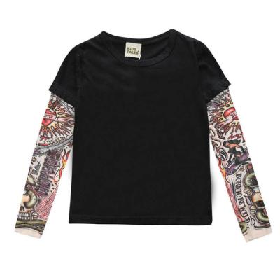 China Fashion Breathable Tattoo Printed T Shirts Kids Long Sleeve Boys Floral T Shirt Cotton T-shirt for sale