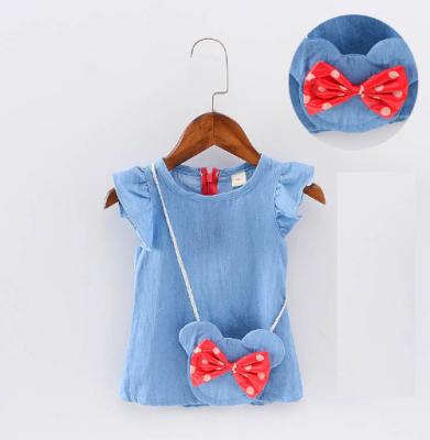 China 2017 Summer Breathable Cotton Denim Dress Girl Children Kids Dress With Lovely Polka Dot Pocket Girls Denim Dresses for sale