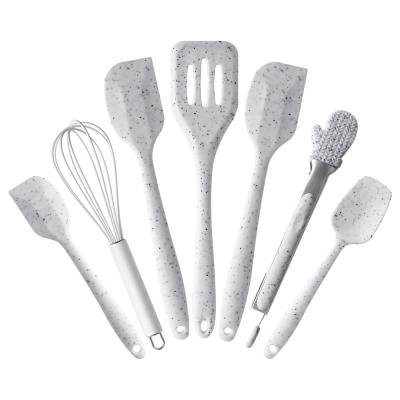 China Viable Silicone 7 Pcs Unique Dots Insert Design Mini Kitchen Utensils Spatula Set with Egg Beater, Tongs for sale