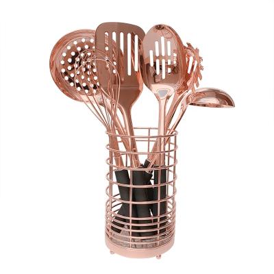 China Sustainable Vintage Brass Copper Plated 5 Pieces Kitchen Tools Stainless Steel High Quality Cookware Set for sale