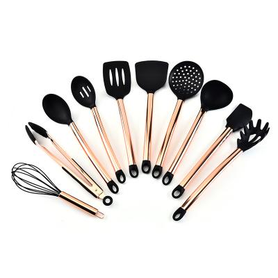 China Durable Popular Black Silicone And Copper Plated Handle 10 Pcs Cookware Set For Kitchen for sale