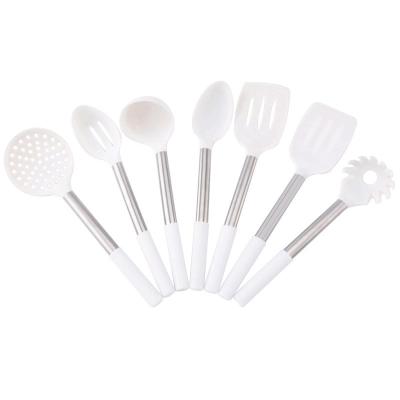 China Sustainable Elegent White Kitchen Cooking Tools 7 Pcs Silicone Handle Cookware Set for sale