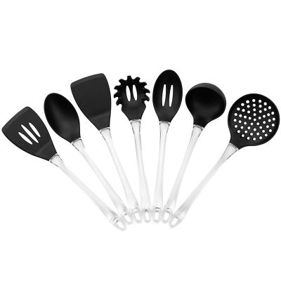 China Sustainable Custom Plastic PS Transparent Handle 7 Pieces Silicone Cookware Set For Kitchen for sale