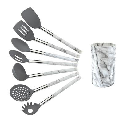 China Customized Nylon Sustainable 8 Piece Marble Handle Kitchen Utensils Set With Rack for sale