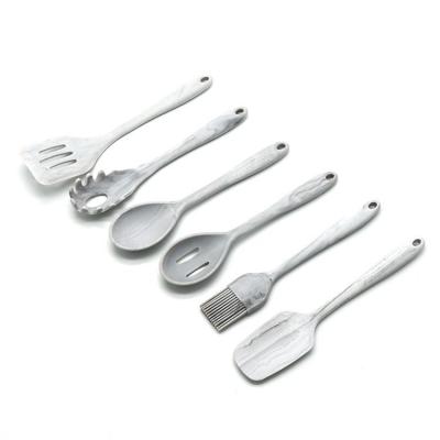 China Viable Fashionable White Marble Silicone and Metal One-piece Core 6 Pieces Cookware Set Cooking Tools for sale