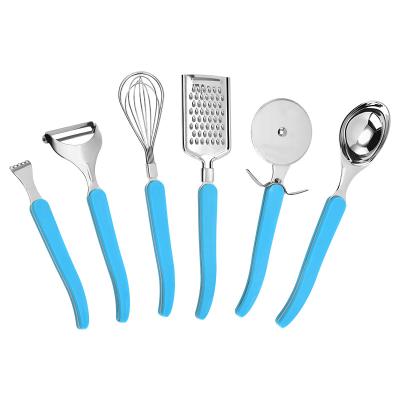 China Viable Ergonomic Plastic Handle Instrument and Kitchen Tool Kit of 6 Pieces of Peeler, Grater, Pizza Cutter, Opener, Beater for sale