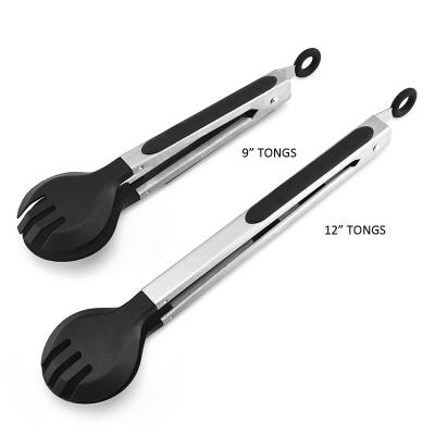 China Viable kitchen food tongs 7 9 12 inch silicone pasta spaghetti noodles serving tongs nylon for sale