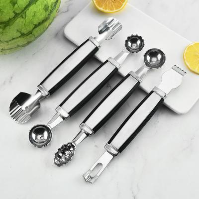 China Fruit Vegetable Viable Tools Multifunctional Kitchen 4 Piece Scoop Baller Watermelon Carving Set for sale