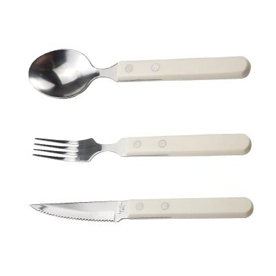 China Viable Home Kitchen Tableware 3 Pieces Stainless Steel Fork Knife Spoon Cutlery Set With Elegant Handle for sale