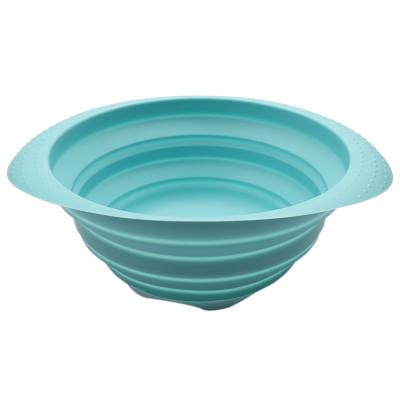 China Round Shape Viable Useful Silicone Colander Collapsible Fruit Vegetable Basket Sieve for Kitchen for sale