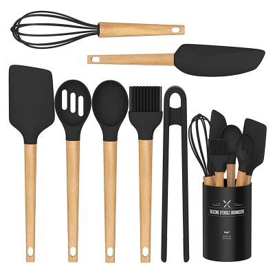 China Sustainable Cake Baking Gifts 3 Pieces Silicone Mixing Baking Spatulas Set With Wooden Handle for sale