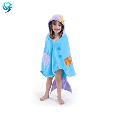 China Custom cotton printed kids purple hooded poncho towel cheap attractive safe for kids design one day delivery for sale