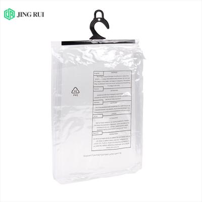 China Customized Hanging Transparent Waterproof Moisture Proof Plastic Bag BIODEGRADABLE Clothing Packaging Bag Black Hook Bag PVC Storage for sale