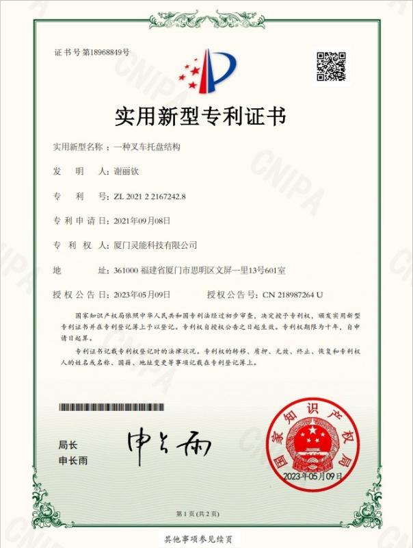 Certificate of Patent - Xiamen Lingneng Technology Co., Ltd.