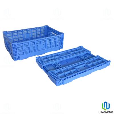 China Supermarket Collapsible Hard Plastic Storage Crates 34L Foldable Vegetable Crates With Holes for sale