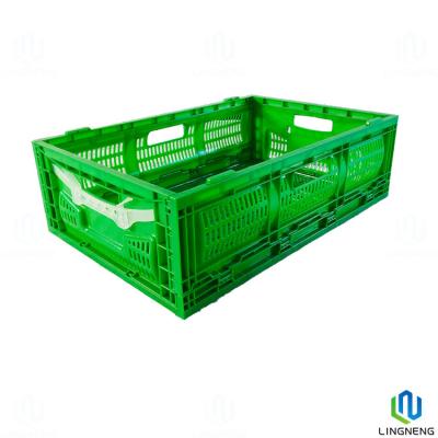 China Fruit / Vegetable 36L Folding Crate Box Plastic Collapsible Storage Crate With Mechanical Handle for sale