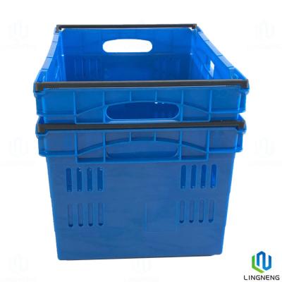 China 60L 30kgs Supermarket Plastic Fruit And Vegetable Crates With Handles for sale