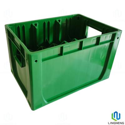 China Durable 65*65mm Hole Bottom Plastic Beer Crates 24 Holdings Glass Bottle Crates for sale