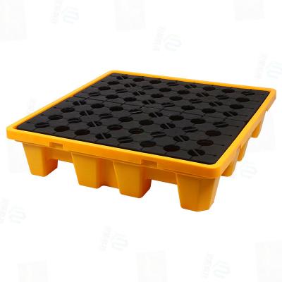 China Plastic Leakproof Tray Hazardous Waste Oil Bucket Leakproof Tray Four Barrels Of Leakage Proof Plate 2.7T Static Load for sale