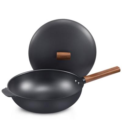 China Non Stick 30CM Coated Cast Iron Fine Rust Wok for sale