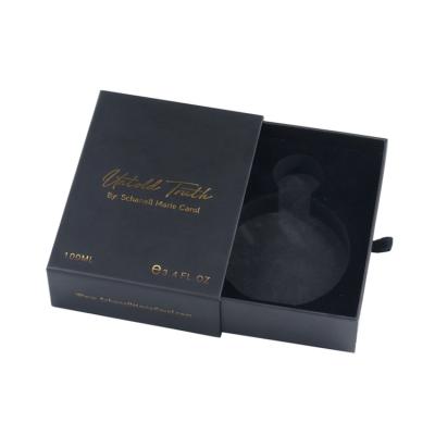 China Customized Printing Luxury Handmade Empty Recyclable Black Cardboard Paper Drawer Perfume Rigid Gift Box From China for sale