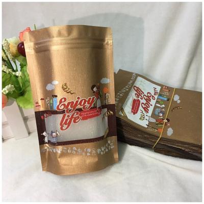 China Recycled Materials Food Packaging Bag With Window Custom Packaging Holder Up Pouch Zipper Ziplock Plastic Bags for sale