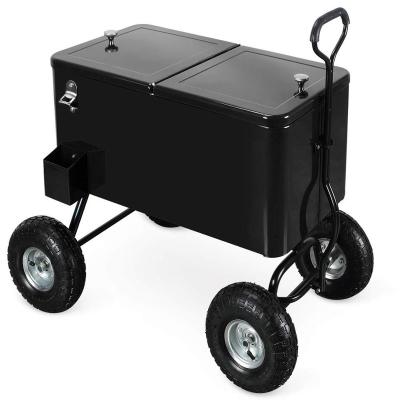 China Large Capacity 80QT Sustainable Cooler Cart With 10 Inch Inflatable Wheels Cooler Cart for sale