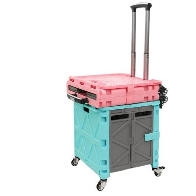 China Durable Wholesale Plastic Collapsible Folding Trolleys Aluminum Alloy Supermarket Shopping Trolley for sale