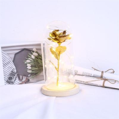 China Modern Everlasting Eternal Flower Glass Cover Beauty And Valentine's Day Gifts Of Rose In Flask Artificial Flowers Wedding Decor Beast Flower for sale