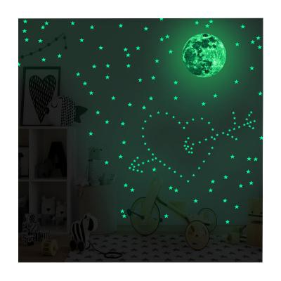 China Wholesale Minimalist Moon And Starry Sky Stars Glowing Luminous Room Decoration Wall Sticker for sale