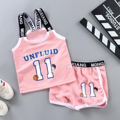 China Breathable Pink Girl Basketball Suit Boys Tracksuit Children Summer Clothes Boy 2021 New Sportswear Slim Vest 2 Piece Set for sale