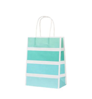 China High quality candy bright color with white stripe logo high quality custom kraft paper bag fine printing shopping with handle gift bag for sale