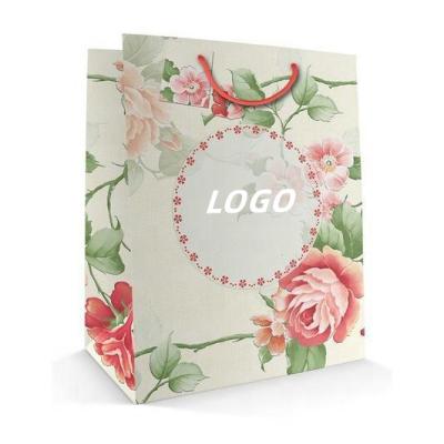 China High Quality Various High Quality Flowers Printing With Different Types Of Handle Customized Logo Floral Printed Shopping Paper Bags for sale