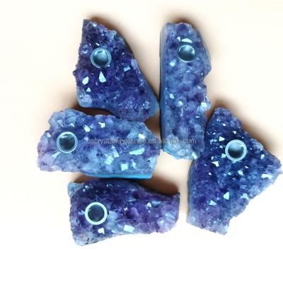 China China Wholesale Natural Amethyst Crystal Group Quartz Crystal Pipes Smoking Pipes Amethyst Smoking Pipe for sale