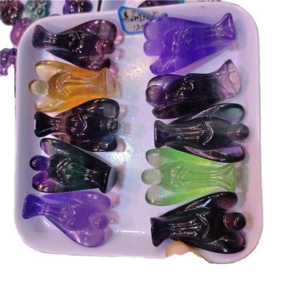 China Europe Craft Natural Crystal Rainbow Fluorite Angel Carvings for sale