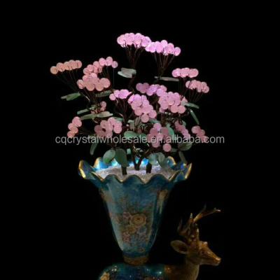 China China natural rock rose crystal quartz and jade silver tree for christams for sale