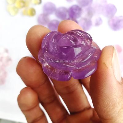 China China Factory Price Hand Carved Rose Quartz Amethyst Crystal Lotus Flower Ornaments for sale