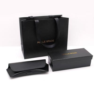 China Fashion Luxury Black Cardboard Eyewear Packaging PU Leather Hard Sun Glass Case Sunglasses Box Set For Glasses for sale