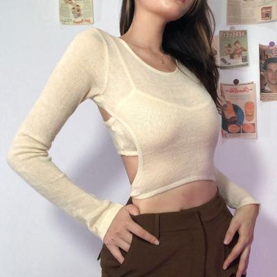 China Streetwear Fall Anti-pilling Women Knitted Long Sleeve Crop Top And Two Piece Set Camisole Woman Clothes 2 for sale