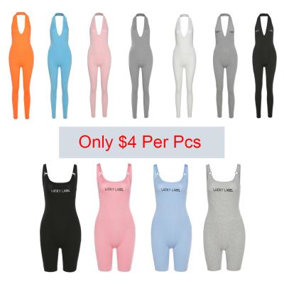 China Anti-pilling promotion Lucky Label Sleeveless Halter Jumpsuit the cheapest and straps Lucky Label Rompers for sale