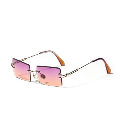 China Luxury Rimless Rectangular Square Eyewear Sunglasses Women Frameless Shades for sale