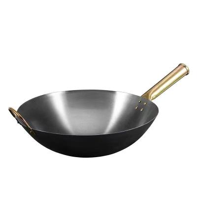 China Sustainable Traditional old style wrought iron uncoated hotel frying cooking kitchenware household iron handle kitchen iron pot for sale