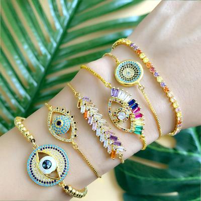 China Fashion Charm Covergold ADJUSTABLE ROMANTIC Zircon 18K Colorful Gold Plated Demon Eye Bracelet for sale