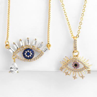 China Wholesale Hip Hop Fashion ROMANTIC Gold Plated Rhinestone Blue Eye Necklace for sale