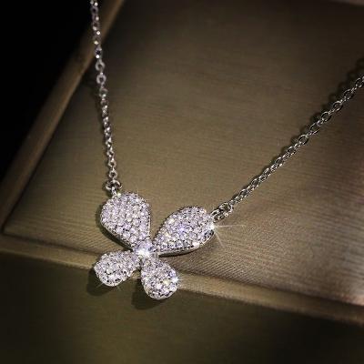 China Trendy Full Fashion ROMANTIC Micro Zircon Women Engagement Butterfly Pendant Necklace for sale