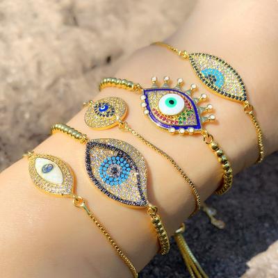 China FASHIONABLE ROMANTIC CZ open eye bangle bracelet cuff copper copper gold plated colorful eye bracelet for sale