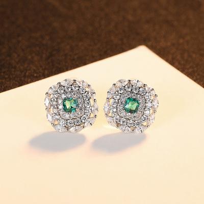 China Wholesale Custom Luxury Women Romantic ROMANTIC Green Sapphire 925 Sterling Silver Stud Earring for sale