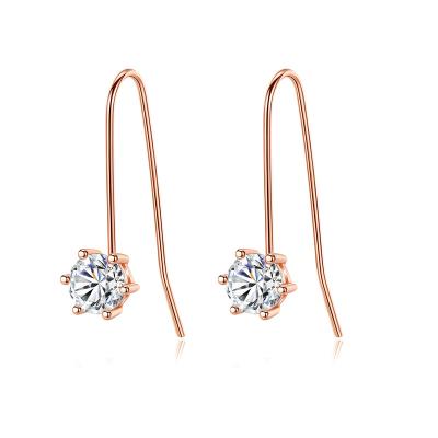 China New Rose Gold Color Fancy CZ Crystal Hook 925 Silver Stud Earring Romantic ROMANTIC Fashion Charm for sale