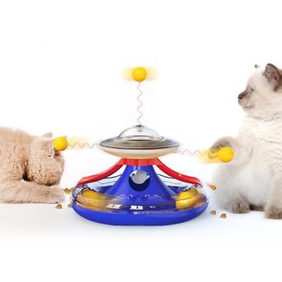 China 2021 New Amazon Pet Toy Kitten Rocker Track Viable Cat Turntable Leakable Cat Food Toy Lighter Cat Baseball for sale