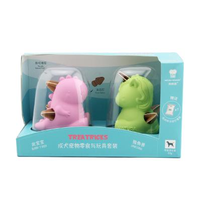 China Dogs 2021 new mini dog molars cleaning food leakage toy baby dragon unicorn chew toy gift box for sale